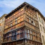 A medieval house with a wooden façade