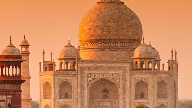 Champagne with a view of Taj Mahal