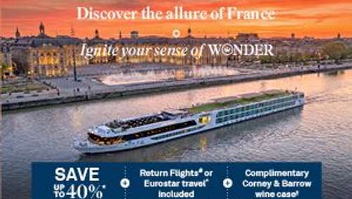 Experience the Stunning Sights of France on Scenic River and save up to 40% with return flights or Eurostar Travel, PLUS receive a complimentary Corney & Barrow wine case! Door to door transfers are also included in 2027 departures! 