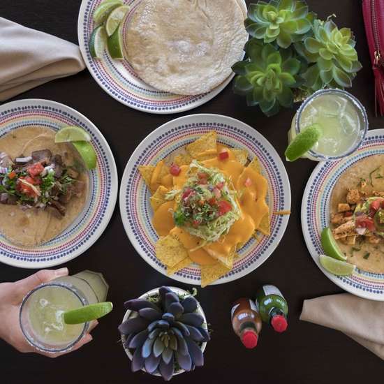 Mexican cuisine on a table from above