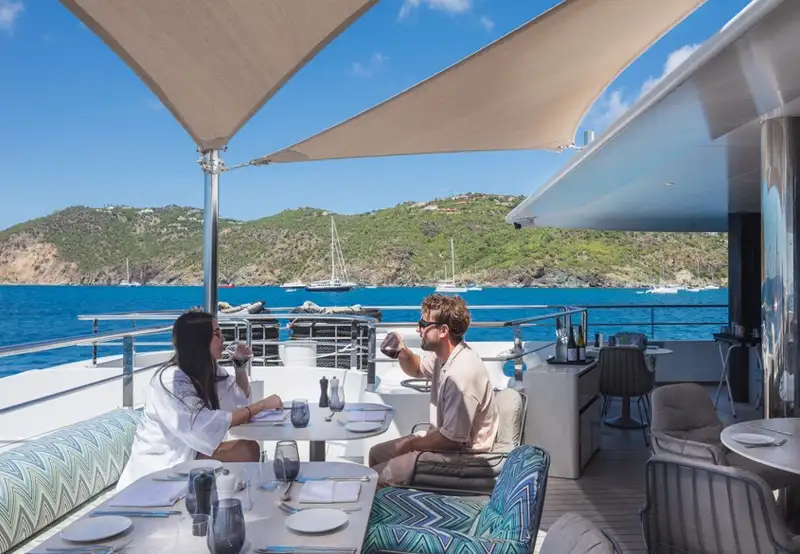 Couple onboard Emerald Sakara