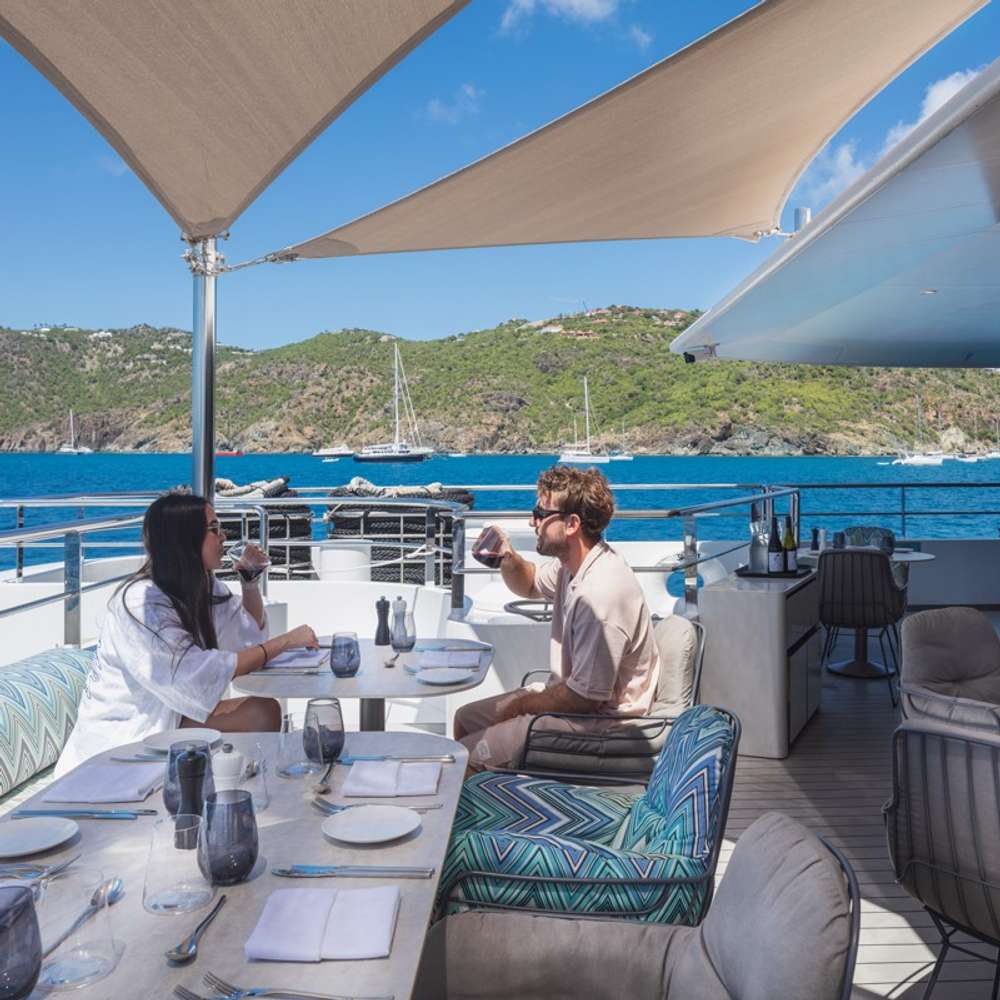 Couple onboard Emerald Sakara