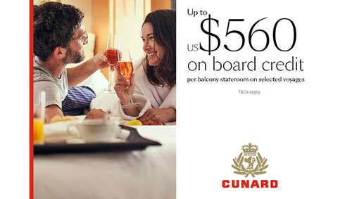 US$560 on board credit cunard iglu promotional banner