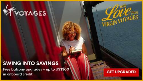 Virgin Voyages - Iglu - Free Balcony Upgrade promotional banner