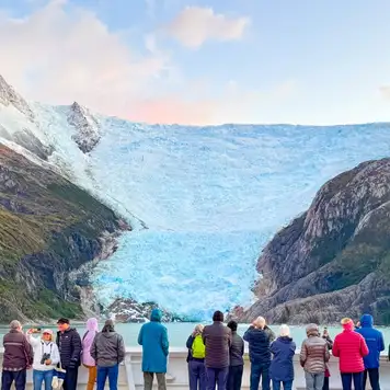 Overlooking a glacier on the top deck
