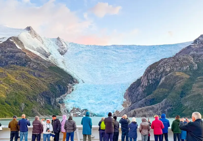 Overlooking a glacier on the top deck