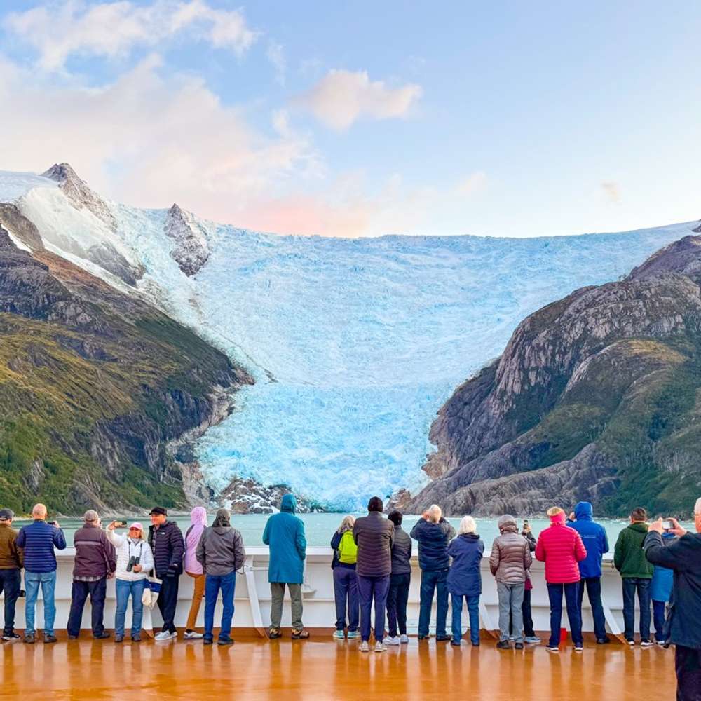 Overlooking a glacier on the top deck